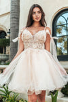 Load image into Gallery viewer, LAS3513 Wholesale Spaghetti Strap Homecoming Dress with Off-Shoulder Ribbon Bow &amp; Corset Back