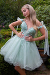 Load image into Gallery viewer, LAS3513 Wholesale Spaghetti Strap Homecoming Dress with Off-Shoulder Ribbon Bow &amp; Corset Back
