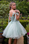 Load image into Gallery viewer, LAS3513 Wholesale Spaghetti Strap Homecoming Dress with Off-Shoulder Ribbon Bow &amp; Corset Back