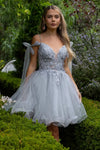 Load image into Gallery viewer, LAS3513 Wholesale Spaghetti Strap Homecoming Dress with Off-Shoulder Ribbon Bow &amp; Corset Back