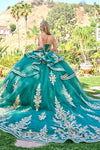 Load image into Gallery viewer, Wholesale Strapless Beaded Corset Gold Lace Appliqué Glitter Tulle Ballgown with Cape by LAS3671 - - Quinceanera Dress LAS