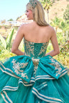 Load image into Gallery viewer, Wholesale Strapless Beaded Corset Gold Lace Appliqué Glitter Tulle Ballgown with Cape by LAS3671 - - Quinceanera Dress LAS