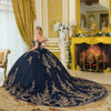 Load image into Gallery viewer, Wholesale Off-Shoulder Floral Embroidered Corset Ballgown Quinceañera Gown with Train by LAS3674