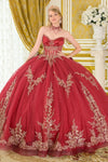 Load image into Gallery viewer, Burgundy Wholesale Strapless Corset Embroidery &amp; Sequin Appliques Glitter Ball Gown by LAS3675
