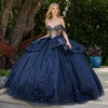 Load image into Gallery viewer, Wholesale Off-Shoulder Beaded Sweetheart Neckline Floral Applique Glitter Tulle in Navy by LAS3676