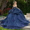 Load image into Gallery viewer, Wholesale Off-Shoulder Beaded Sweetheart Neckline Floral Applique Glitter Tulle in Navy by LAS3676