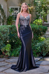 Load image into Gallery viewer, LAS3686 Wholesale Satin Corset Prom Dress with Beaded Rhinestone Bodice Lace-Up Back &amp; Train