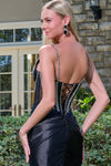 Load image into Gallery viewer, LAS3686 Wholesale Satin Corset Prom Dress with Beaded Rhinestone Bodice Lace-Up Back &amp; Train