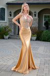 Load image into Gallery viewer, LAS3686 Wholesale Satin Corset Prom Dress with Beaded Rhinestone Bodice Lace-Up Back &amp; Train