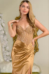 Load image into Gallery viewer, LAS3694 Wholesale Spaghetti Straps Satin Prom Dress with Beaded Corset Bodice Side Slit &amp; Train - - Long Prom Dress LAS