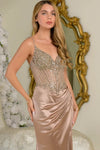 Load image into Gallery viewer, Wholesale Sleeveless Corset Prom Dress Jewel Satin Fitted Gown with Sheer Mesh Bodice by LAS3696 - - Long Formal Dresses LAS