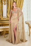 Load image into Gallery viewer, LAS3698 Champagne Wholesale Beaded Sequin Cape-Sleeve Gown Floor-Length Corset Prom Dress - CHAMPAGNE - Long Prom Dress LAS