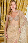 Load image into Gallery viewer, LAS3698 Champagne Wholesale Beaded Sequin Cape-Sleeve Gown Floor-Length Corset Prom Dress - - Long Prom Dress LAS