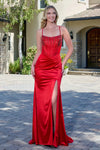 Cargar imagen en el visor de la galería, LAS3700 Wholesale Beaded Corset Prom Dress Long Satin Fitted Gown with High Slit Lace-Up Back - RED - Long Prom Dress LA Merchandise