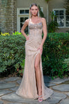 Load image into Gallery viewer, LAS3703 Wholesale Beaded Fitted Dress Glitter Corset Illusion Bodice Spaghetti Strap Formal Gown - CHAMPAGNE - Long Prom Dress LAS