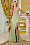 Load image into Gallery viewer, LAS3703 Wholesale Beaded Fitted Dress Glitter Corset Illusion Bodice Spaghetti Strap Formal Gown - SAGE - Long Prom Dress LAS