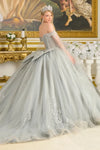 Load image into Gallery viewer, LAS3711 Silver Wholesale Off-Shoulder Quinceañera Dress with Sweetheart Neckline &amp; Detachable Bow