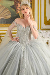 Load image into Gallery viewer, LAS3711 Silver Wholesale Off-Shoulder Quinceañera Dress with Sweetheart Neckline &amp; Detachable Bow