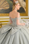 Load image into Gallery viewer, LAS3711 Silver Wholesale Off-Shoulder Quinceañera Dress with Sweetheart Neckline &amp; Detachable Bow