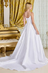 Cargar imagen en el visor de la galería, LAS3716 Wholesale Off White Satin A-Line Wedding Dress with V-Neck Corset Bodice &amp; Lace-Up Back
