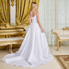 Cargar imagen en el visor de la galería, LAS3716 Wholesale Off White Satin A-Line Wedding Dress with V-Neck Corset Bodice &amp; Lace-Up Back