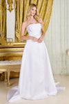 Load image into Gallery viewer, LAS3718 Wholesale Off White A-Line Wedding Dress with Beaded Waist Lace-Up Corset Back &amp; Train - OFF WHITE - Wedding Dress LAS