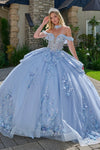 Load image into Gallery viewer, Wholesale Off-Shoulder Beaded Illusion Corset 3D Floral Glitter Tulle Ballgown by LAS3720 - LIGHT BLUE - Quinceanera Dress LAS