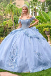 Load image into Gallery viewer, Wholesale Off-Shoulder Beaded Corset Glitter Tulle Ballgown with Bow Back Gown by LAS3727 - DUSTY BLUE - Quinceanera Dress LAS