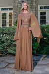 Load image into Gallery viewer, Wholesale Illusion Bateau Neck Beaded Bodice A-Line Chiffon Cape Evening Formal Gown by LAS3736 - CHOCOLATE BROWN - Mother of he Bride Dress LAS