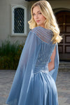Load image into Gallery viewer, Wholesale Illusion Bateau Neck Beaded Bodice A-Line Chiffon Cape Evening Formal Gown by LAS3736 - - Mother of he Bride Dress LAS