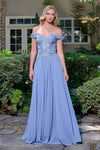 Load image into Gallery viewer, Wholesale Off-Shoulder Beaded Bodice A-Line Prom Evening Gown Chiffon Skirt by LAS3738 - DUSTY BLUE - Long Prom Dress LAS