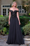 Load image into Gallery viewer, Wholesale Off-Shoulder Beaded Bodice A-Line Prom Evening Gown Chiffon Skirt by LAS3738 - BLACK - Long Prom Dress LAS