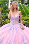 Load image into Gallery viewer, Wholesale Off-Shoulder Beaded Illusion Corset Glitter Tulle Bow Back Ball Gown by LAS3753 - - Quinceanera Dress LAS