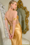 Cargar imagen en el visor de la galería, LAS3783 Wholesale Off-Shoulder Satin Prom Dress with Beaded Corset Bodice Lace-Up Back &amp; High Slit - - Long Prom Dress LA Merchandise