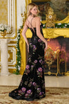 Load image into Gallery viewer, LAS3797 Black Wholesale Floral Sequin Embroidered Prom Dress Spaghetti Strap V-Neck Lace-Up Back - - Long Formal Dress LAS