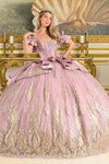 Load image into Gallery viewer, LAS3803 Mauve Wholesale Off-Shoulder Ball Gown Corset Dress with Satin Bow Glitter Sequin Appliqué