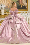 Load image into Gallery viewer, LAS3803 Mauve Wholesale Off-Shoulder Ball Gown Corset Dress with Satin Bow Glitter Sequin Appliqué