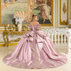 Load image into Gallery viewer, LAS3803 Mauve Wholesale Off-Shoulder Ball Gown Corset Dress with Satin Bow Glitter Sequin Appliqué