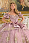 Load image into Gallery viewer, LAS3803 Mauve Wholesale Off-Shoulder Ball Gown Corset Dress with Satin Bow Glitter Sequin Appliqué