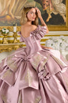 Load image into Gallery viewer, LAS3803 Mauve Wholesale Off-Shoulder Ball Gown Corset Dress with Satin Bow Glitter Sequin Appliqué