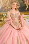 Load image into Gallery viewer, LAS3814 Dusty Rose Wholesale Sequin Glitter Dress with Detachable Ruffled Sleeves Ball Gown - - Quinceanera Dress LAS