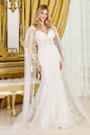 Load image into Gallery viewer, LAS3829 Wholesale Off-White Lace Trumpet Wedding Dress with Sheer Tulle Cape V-Neck &amp; Lace-Up Back