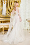 Load image into Gallery viewer, LAS3829 Wholesale Off-White Lace Trumpet Wedding Dress with Sheer Tulle Cape V-Neck &amp; Lace-Up Back