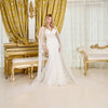 Load image into Gallery viewer, LAS3829 Wholesale Off-White Lace Trumpet Wedding Dress with Sheer Tulle Cape V-Neck &amp; Lace-Up Back