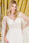 Load image into Gallery viewer, LAS3829 Wholesale Off-White Lace Trumpet Wedding Dress with Sheer Tulle Cape V-Neck &amp; Lace-Up Back
