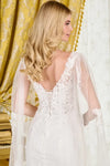 Load image into Gallery viewer, LAS3829 Wholesale Off-White Lace Trumpet Wedding Dress with Sheer Tulle Cape V-Neck &amp; Lace-Up Back
