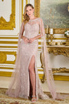 Load image into Gallery viewer, LAS3831 Dusty Rose Wholesale Sequin Beaded Sheath Mother of the Bride Dress Cape Sleeve Evening Gown