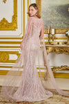 Load image into Gallery viewer, LAS3831 Dusty Rose Wholesale Sequin Beaded Sheath Mother of the Bride Dress Cape Sleeve Evening Gown