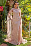 Load image into Gallery viewer, LAS3831 Dusty Rose Wholesale Sequin Beaded Sheath Mother of the Bride Dress Cape Sleeve Evening Gown