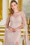Load image into Gallery viewer, LAS3831 Dusty Rose Wholesale Sequin Beaded Sheath Mother of the Bride Dress Cape Sleeve Evening Gown
